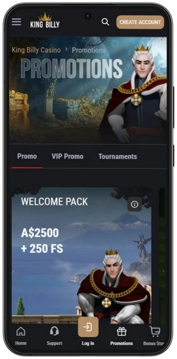 Pick your bonus on promotions page King Billy