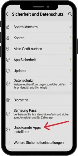 Unbekannte Quellen in den Android-Sicherheitseinstellungen aktivieren