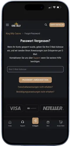 Bildschirm zum Zurücksetzen des Passworts